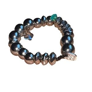 Handmade Silver and Black Beaded Bracelet with Charms